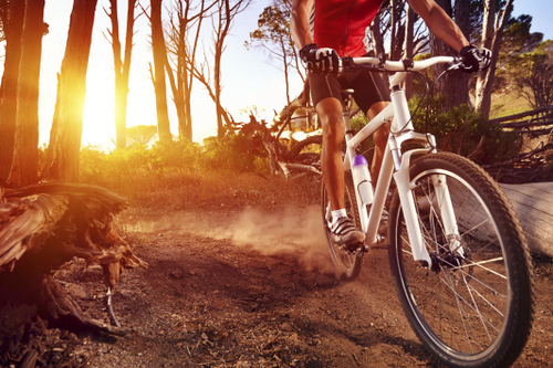 Image of a biker riding in mountainous terrain near Arlington Pediatric Dentistry.